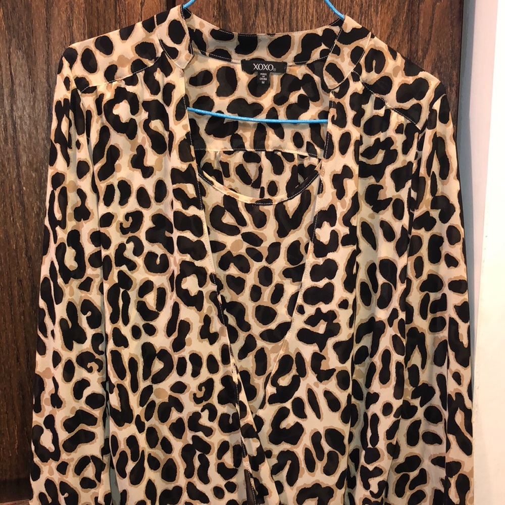 Leopard print blouse rhinestone detail on sleeve
